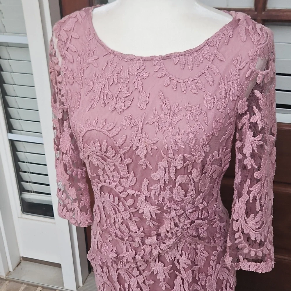 Adrianna Papell Pink Ruched Embroidered Lined Dress - Picture 2 of 7